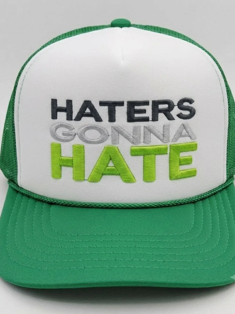 Retro Haters Gonna Hate Foam Trucker Hat Green White Rope Snapback Cap New USA